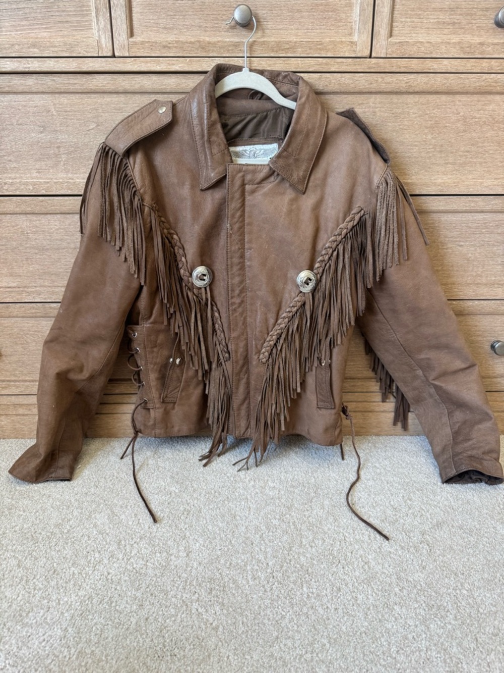 Vintage Wilsons Open Road Brown Leather Fringe Jacket Western Moto Boho Size M